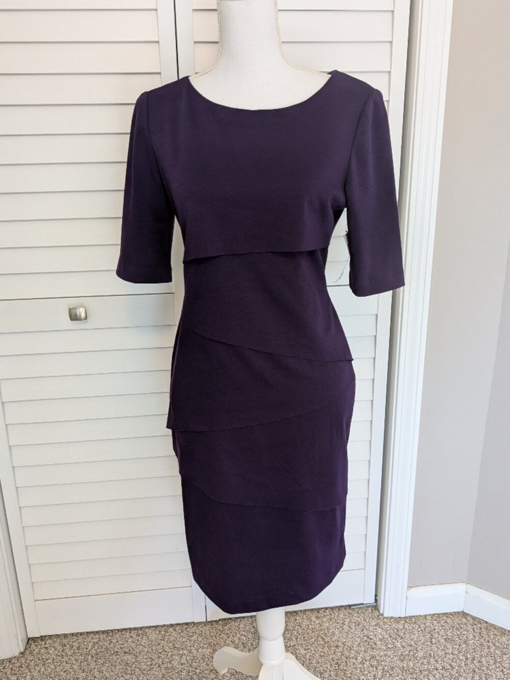 NWT Connected Apparel Eggplant Purple Tiered Sheath Dress - Size 6